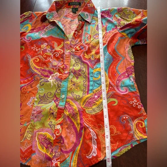 Ralph Lauren Red Multicolor Paisley Short-Sleeve Button-Down Shirt - Picture 5 of 5